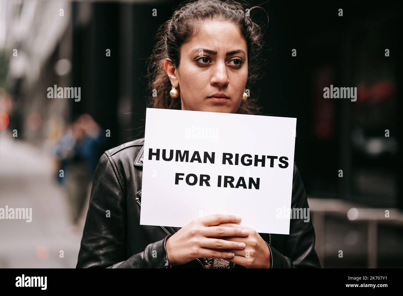 New York, United States. 16th Oct, 2022. A protester holds a placard