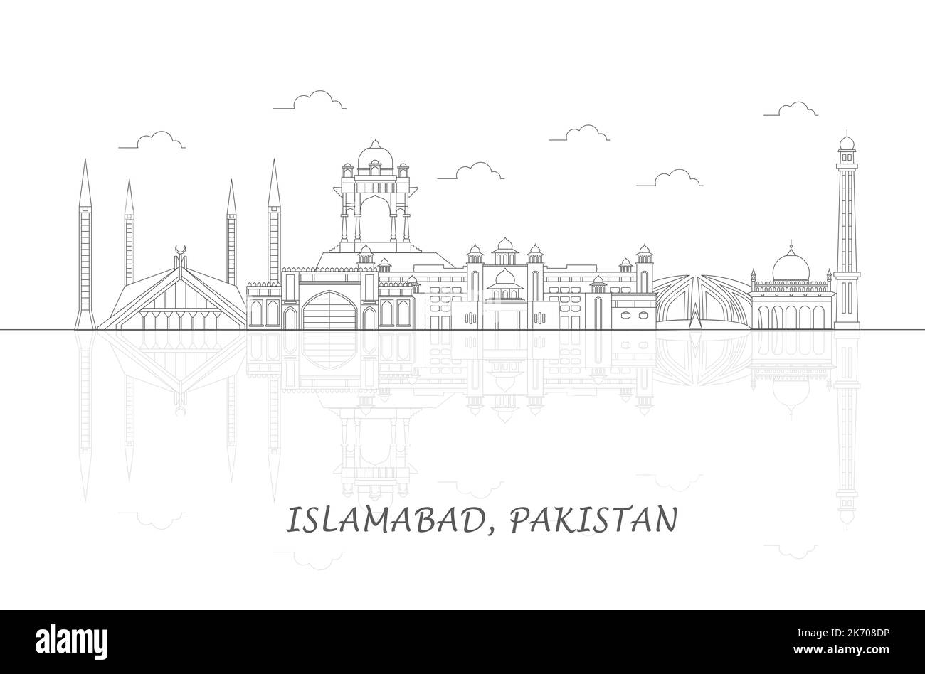 Outline Skyline panorama of city of Islamabad, Pakistan - vector illustration Stock Vector