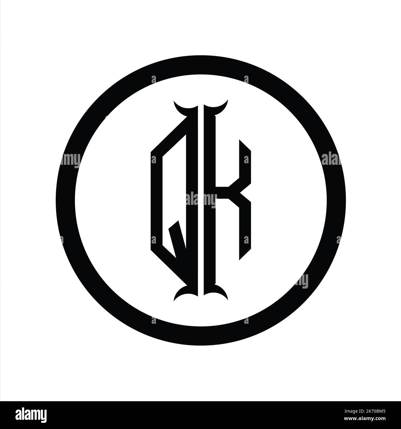 KQ Logo monogram letter with hexagon horn shape design template Stock