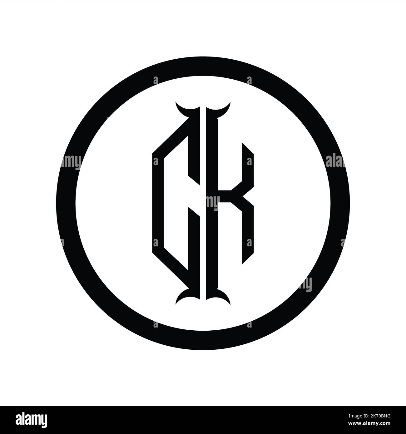 KC Logo monogram letter with hexagon horn shape design template Stock ...