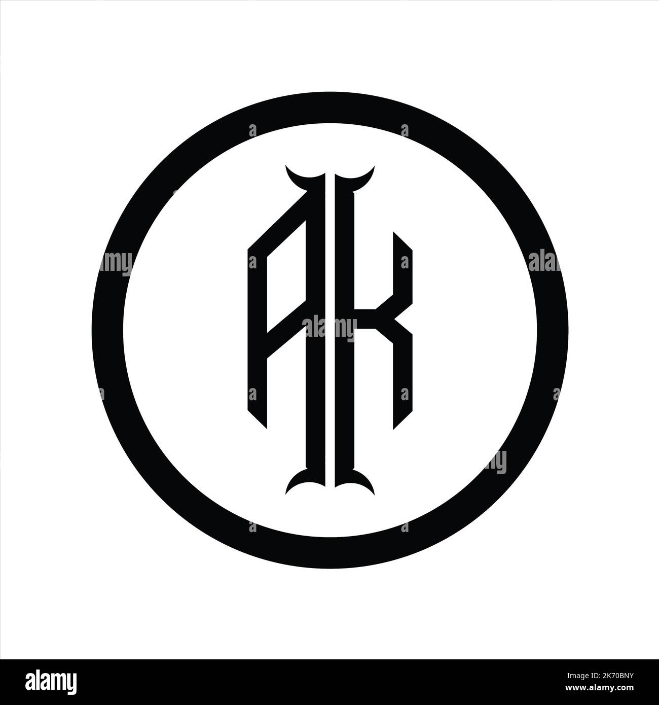 KA Logo monogram letter with hexagon horn shape design template Stock