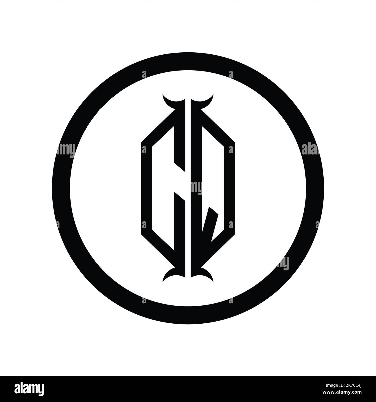 QC Logo monogram letter with hexagon horn shape design template Stock ...