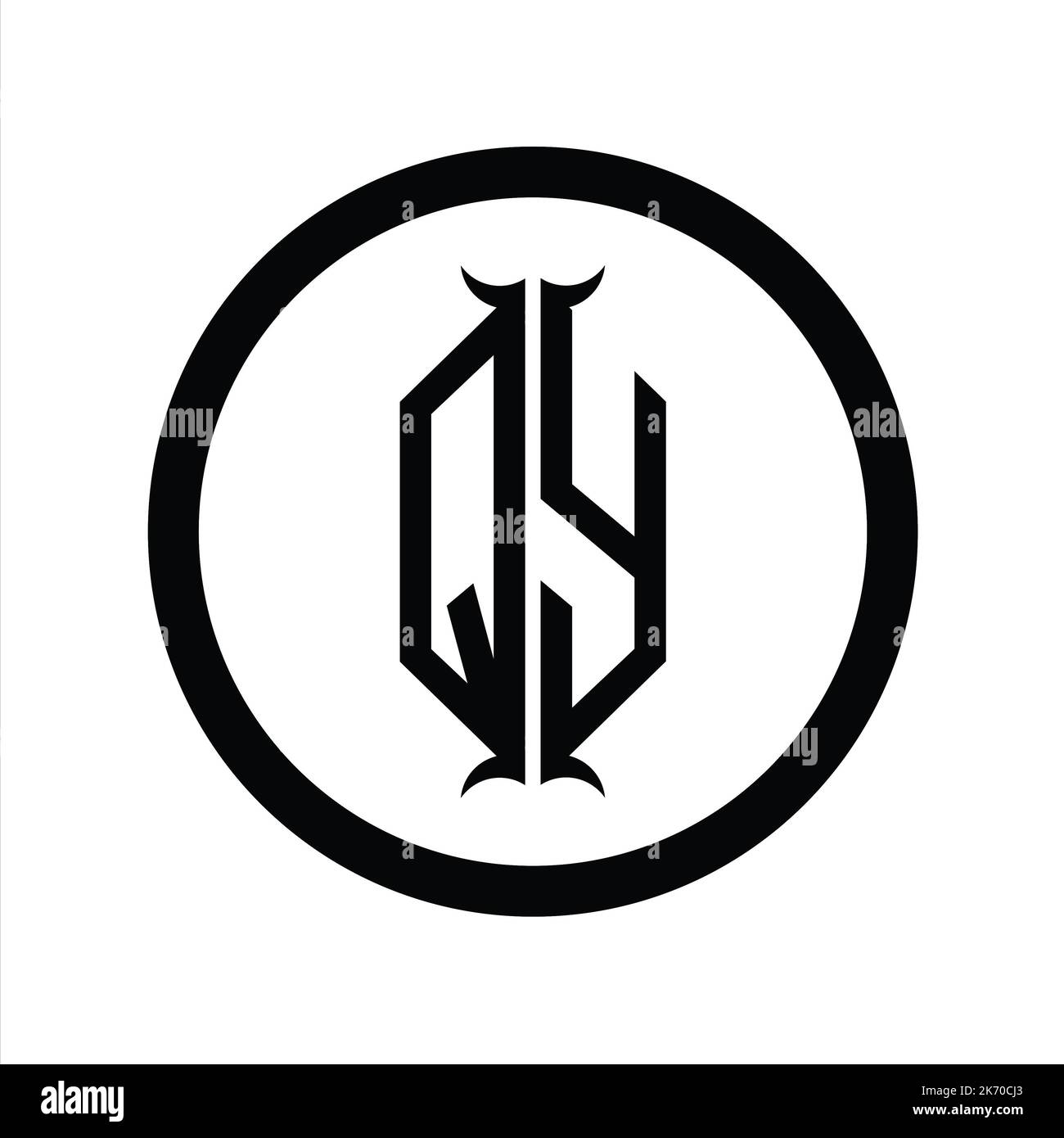 YQ Logo Monogram Letter With Hexagon Horn Shape Design Template Stock
