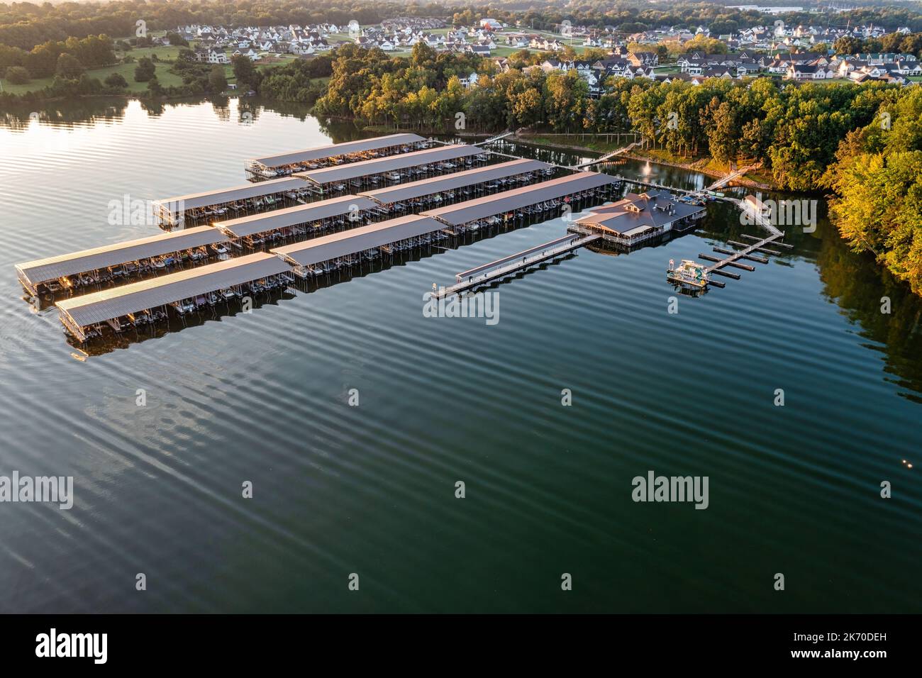 Lake view subdivision, beautiful water front homes next to a marina