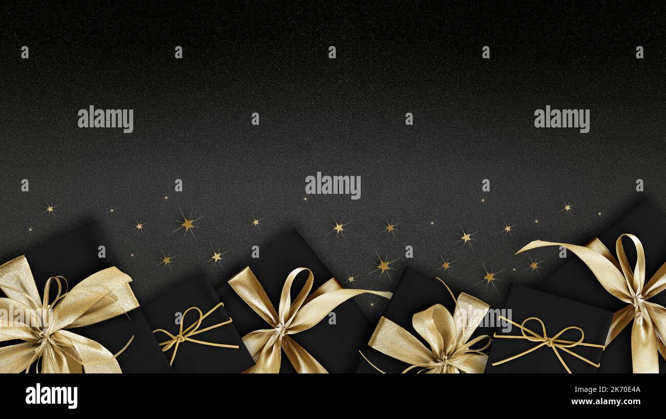 merry christmas or black friday concept, black gift box with shiny
