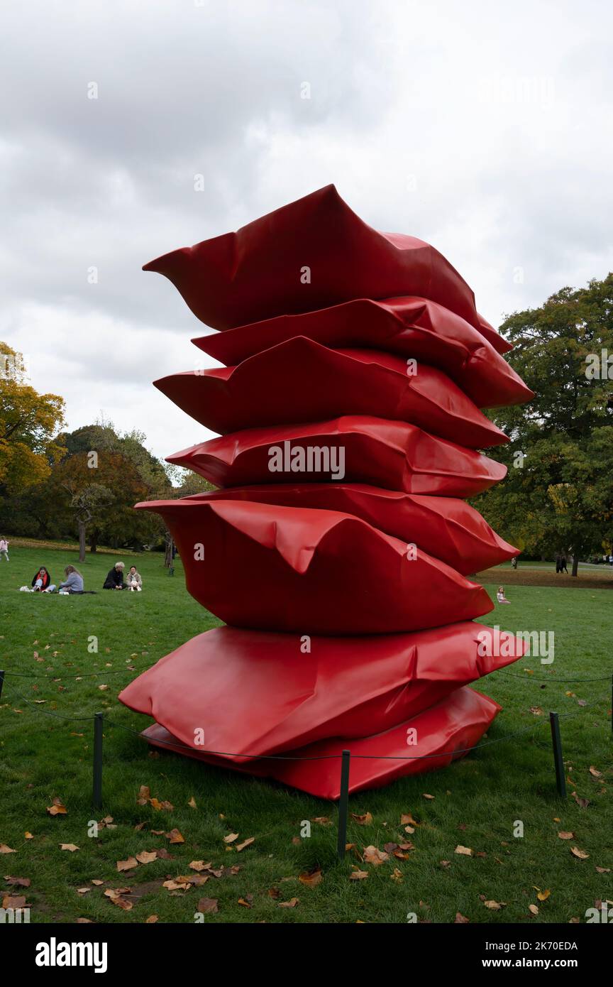 Frieze Art Fair 2022, Regents Park, London. Sculpture , English Gardens, Red Stack by Sheikh Al Mazrou Stock Photo