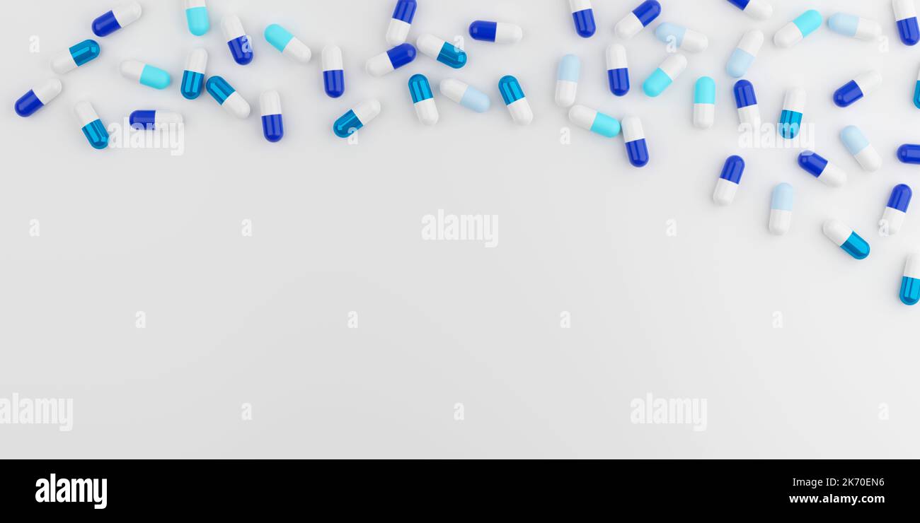 Blue capsule pills on white background. 3d render Stock Photo - Alamy