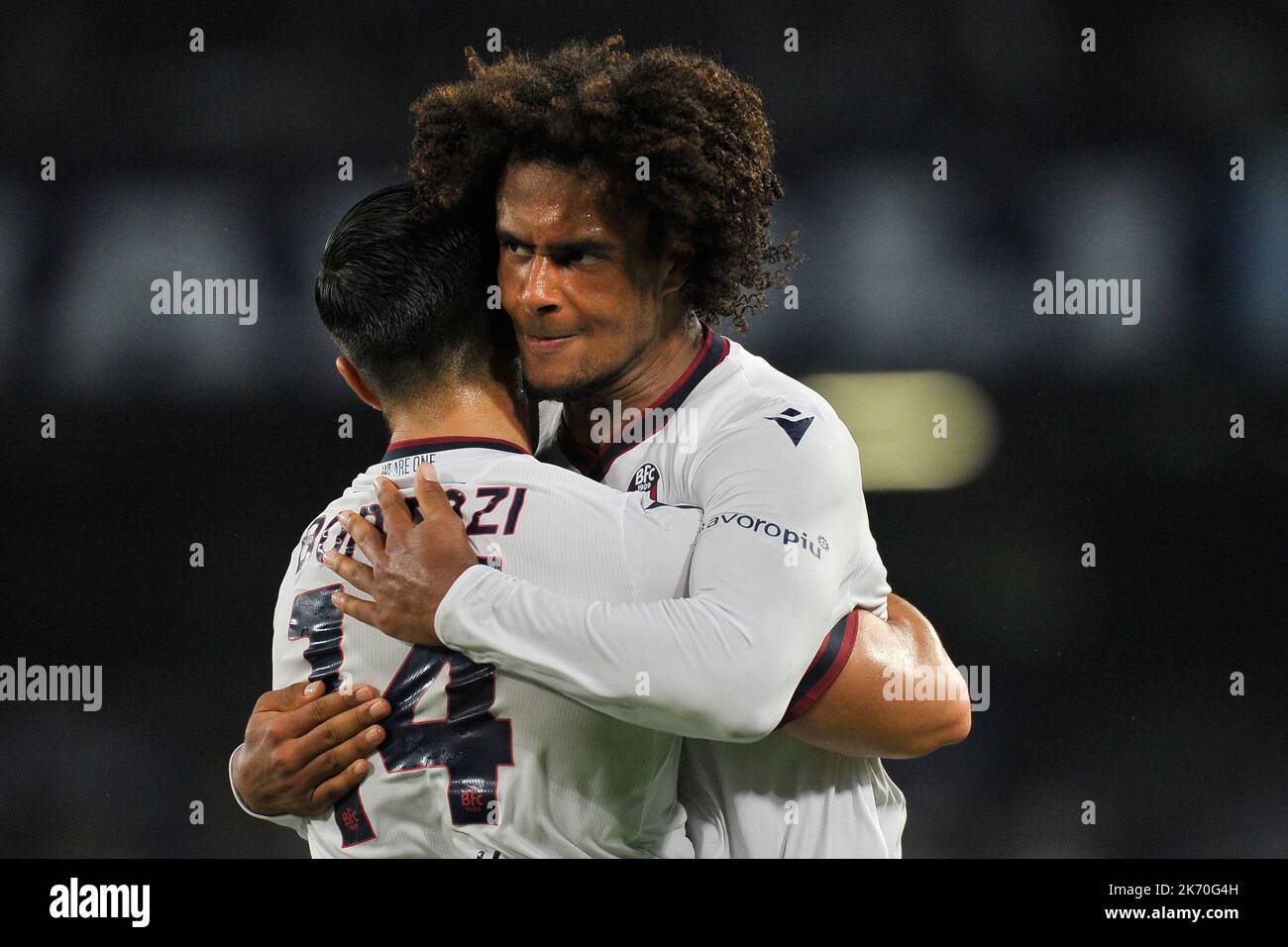 Naples, Italy. 16th Oct, 2022. Joshua Zirkzee, Kevin Bonifazi players of Bologna, during the