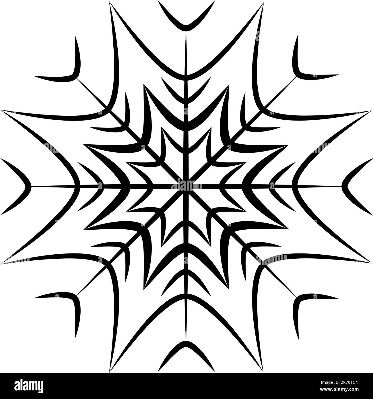 Outline drawing of a Abstract patterned snowflake in a minimalist style. Line art. Silhouette. Isolate. Suitable for banner, icon, postcard, poster, label, greeting card, background, brochure. EPS Stock Vector