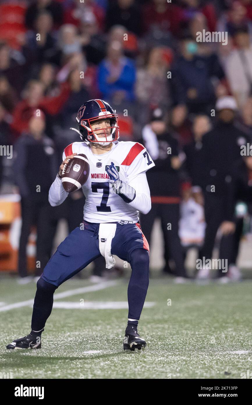 Ottawa, Canada. 14th Oct, 2022. Montreal Alouettes quarterback Trevor