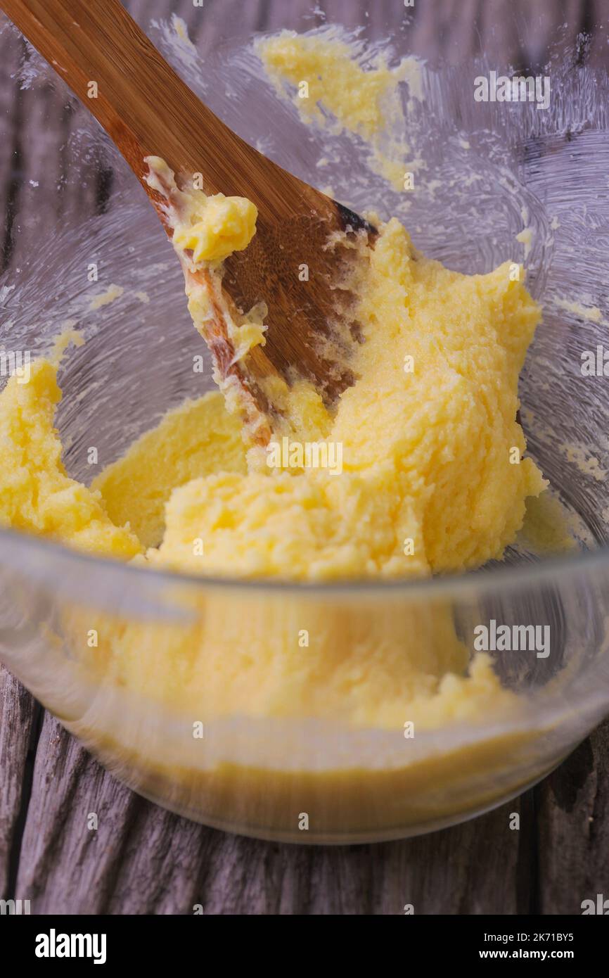 Preparing dough, mixing ingredients Stock Photo Alamy