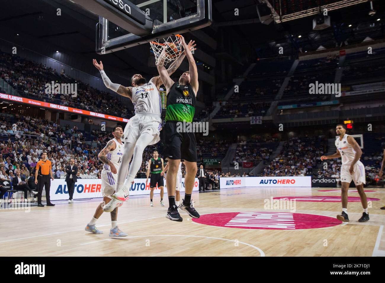Madrid, Spain. 16th Oct, 2022. Vicent Poirier (L) and Simon Brigander (R)during Real Madrid victory over Joventut Badalona 96 - 79 in Liga Endesa regular season game (day 4) celebrated in at WiZink Center (Madrid, Spain). October 16th 2022. (Photo by Juan Carlos García Mate/Pacific Press) Credit: Pacific Press Media Production Corp./Alamy Live News Stock Photo