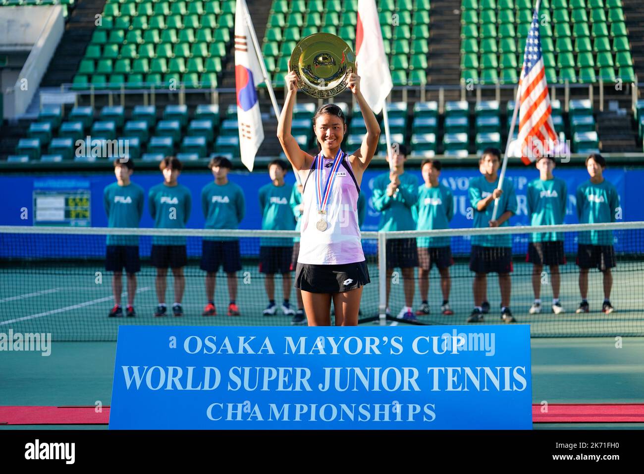 Osaka, Japan. 16th Oct, 2022. Sara Saito (JPN), October 16, 2022 - Tennis : Girls' Singles Victory Ceremony at ITC Utsubo Tennis Center during Osaka Mayor's Cup World Super Junior Tennis Championships 2022 in Osaka, Japan. Credit: SportsPressJP/AFLO/Alamy Live News Stock Photo