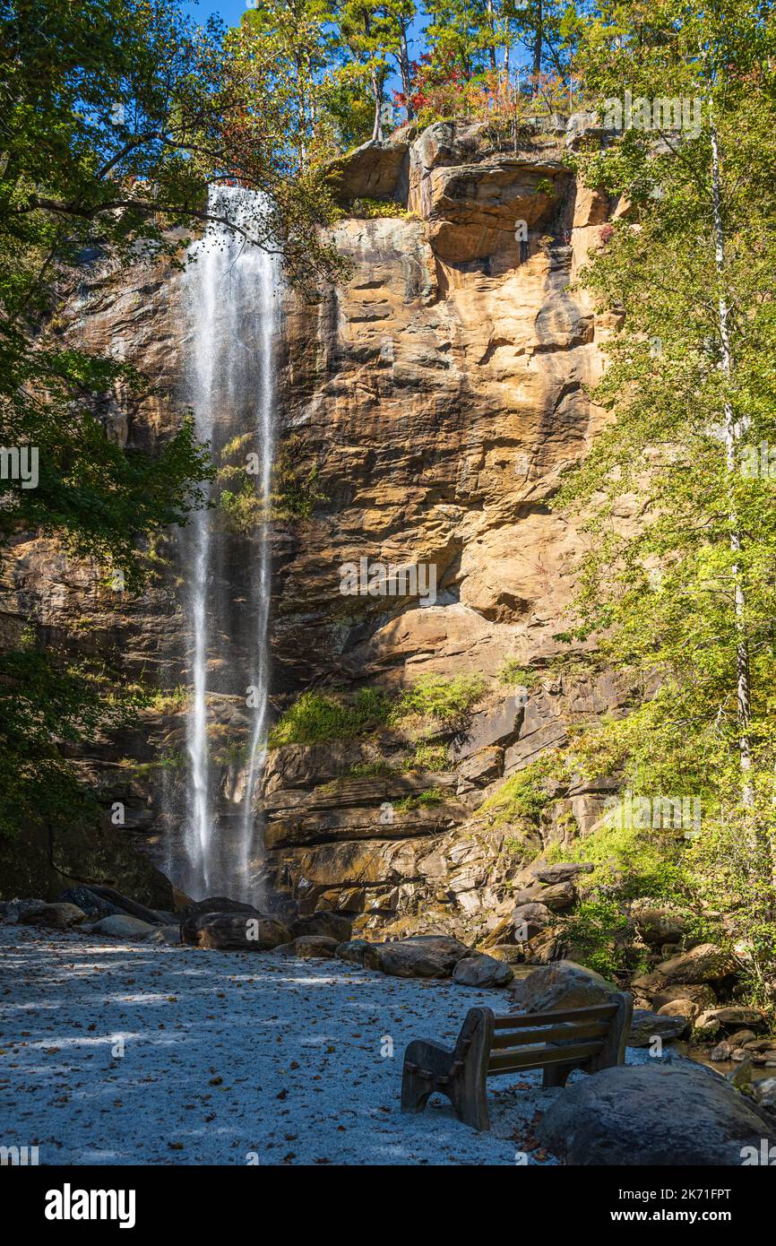 Toccoa Falls on the campus of Toccoa Falls College in Toccoa, Georgia, is one of the tallest freefalling waterfalls east of the Mississippi. (USA) Stock Photo