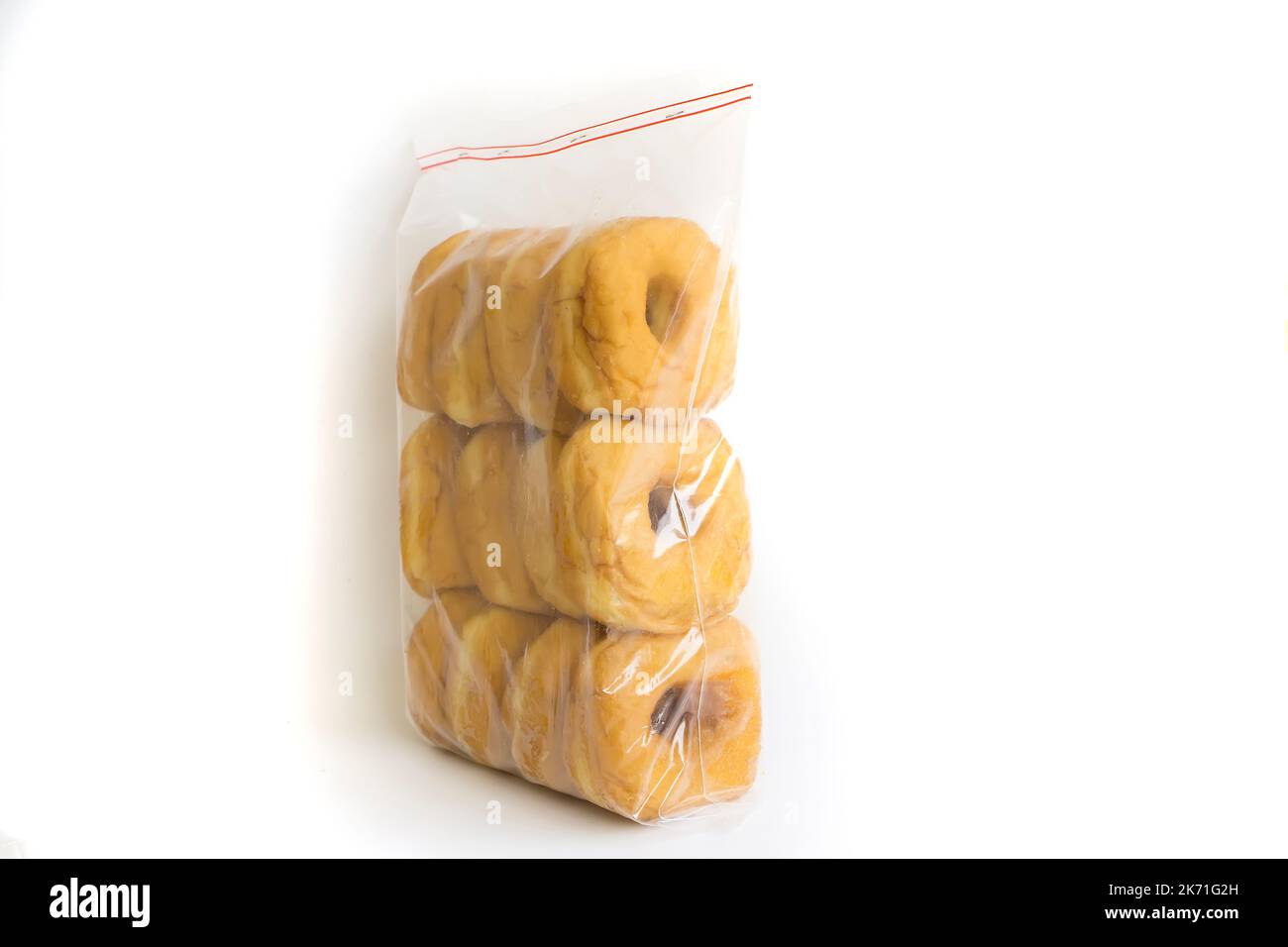Homemade frozen food donuts packaged in plastic for sale in the market