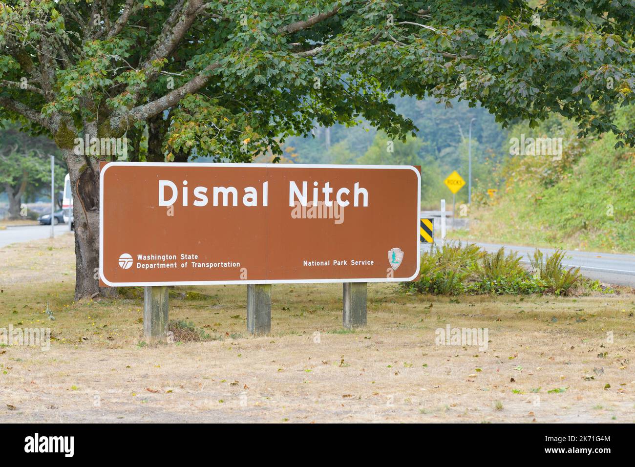 Naselle, WA, USA - September 21, 2022; Sign for Dismal Nitch on the Lewis and Clark National Historic Trail Stock Photo