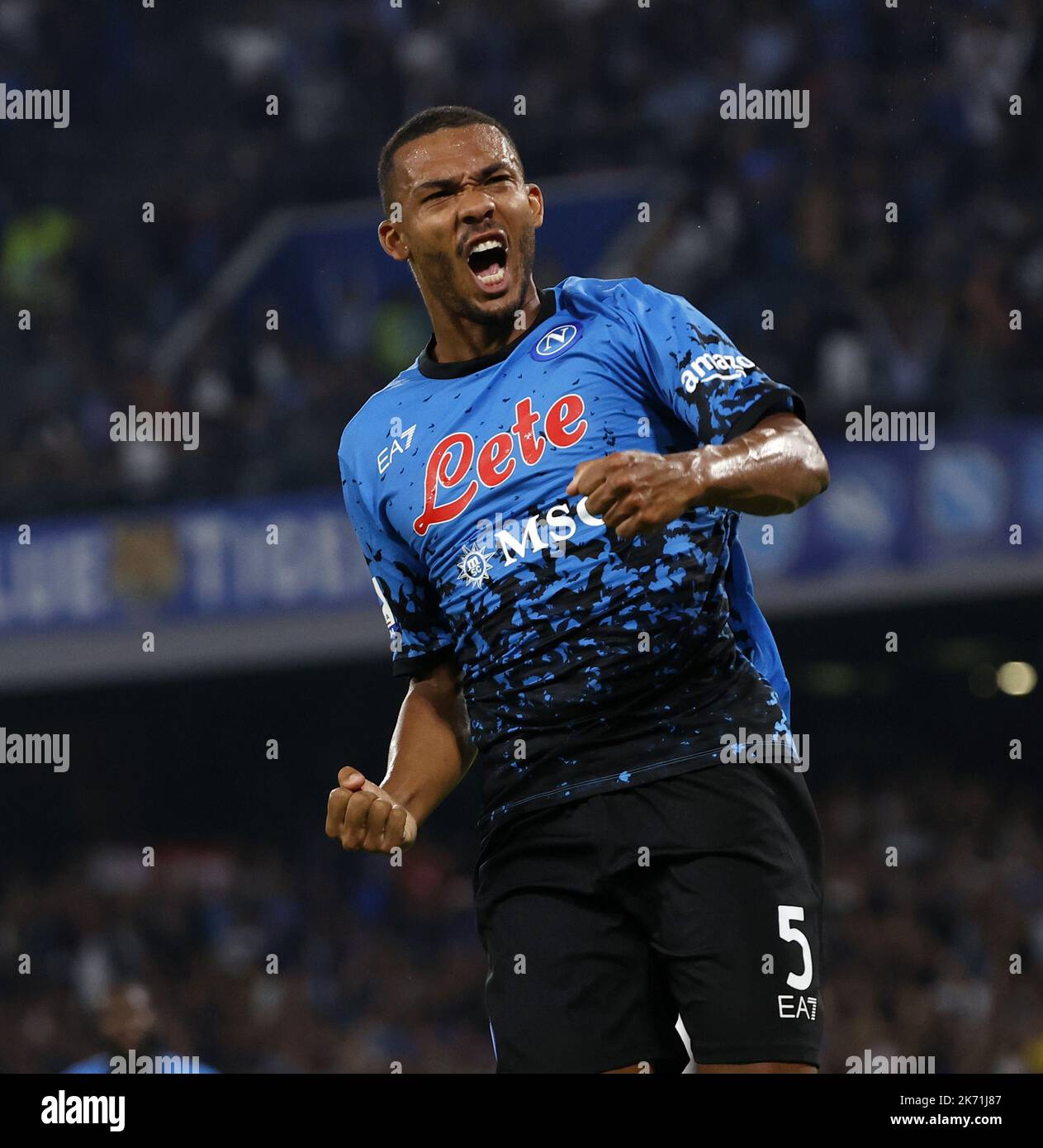 Naples, Italy. 16th Oct, 2022. Napoli's Juan Jesus celebrates his goal during a Serie A football match between Napoli and Bologna in Naples, Italy, Oct. 16, 2022. Credit: Str/Xinhua/Alamy Live News Stock Photo