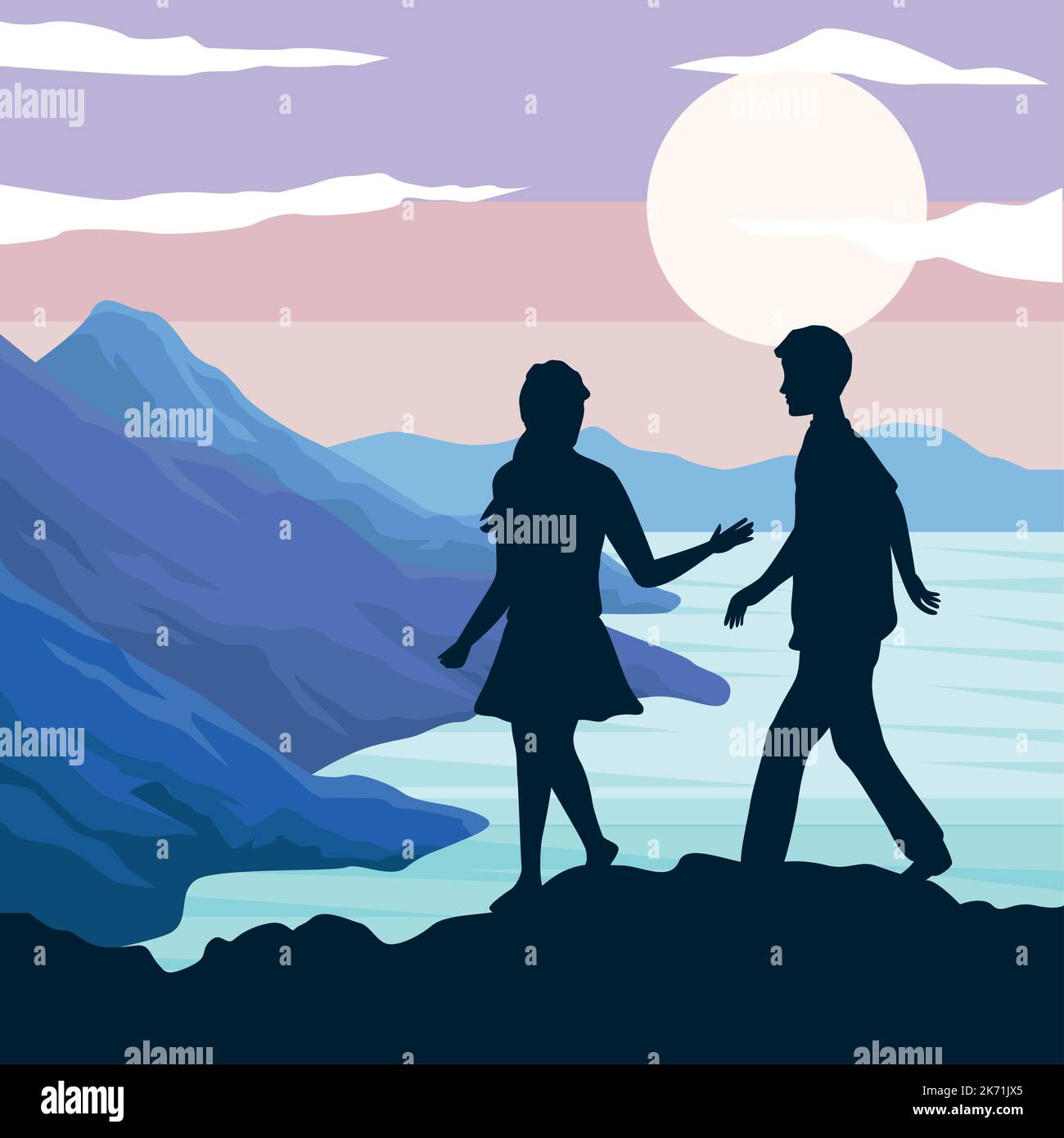 Romantic couple in mountains Stock Vector Images - Alamy