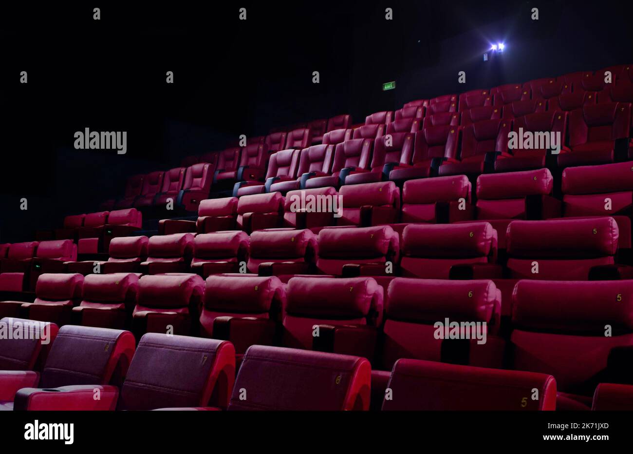 Cinema red seats in a movie theater Stock Photo Alamy