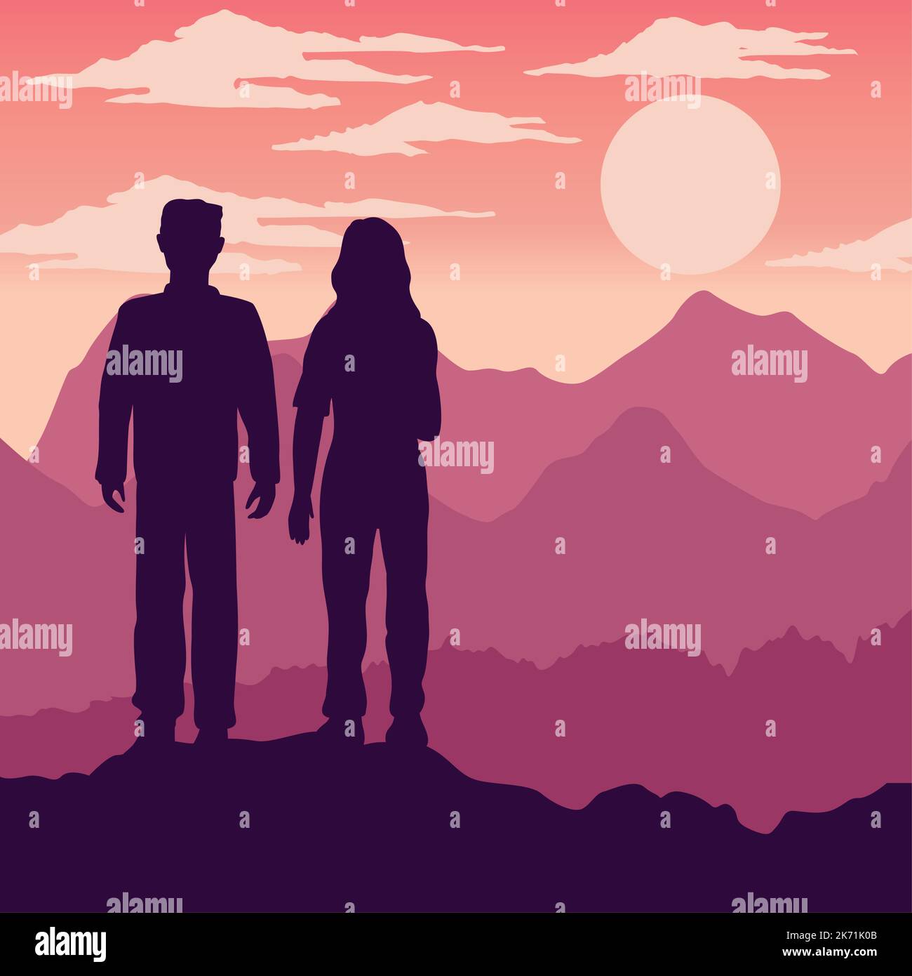 lovers couple silhouette in pink landscape Stock Vector Image & Art - Alamy
