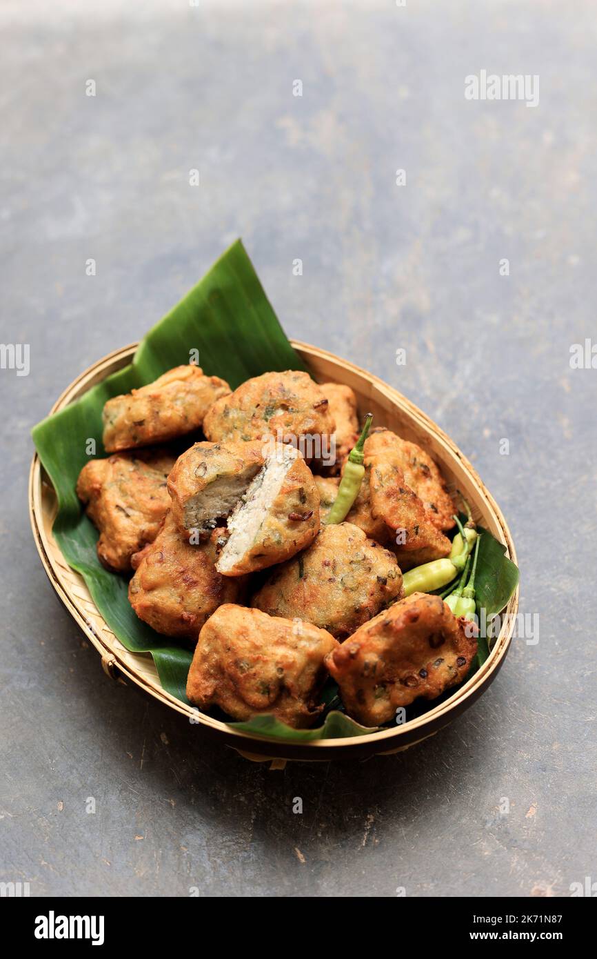 Tempe Gembus or Tempeh Gembos, Made from Tofu Pulp, Coated with Flour and Deep Fried. Served