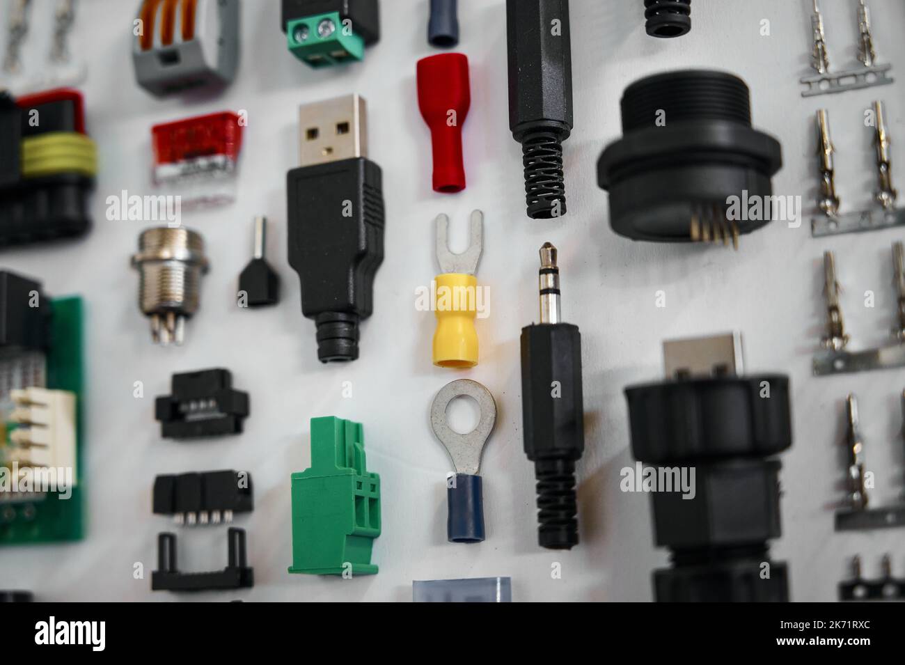 Set of different plugs and connectors of electric equipment Stock Photo