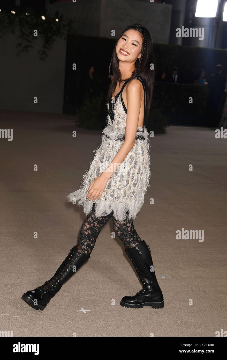 HoYeon Jung Royally Rebels in Combat Boots at Academy Museum Gala 2022 –  Footwear News