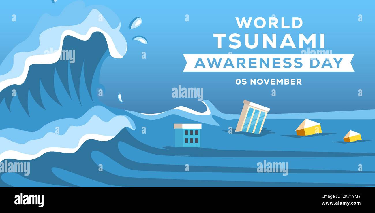 flat design world tsunami awareness day 5 november horizontal banner Stock Vector