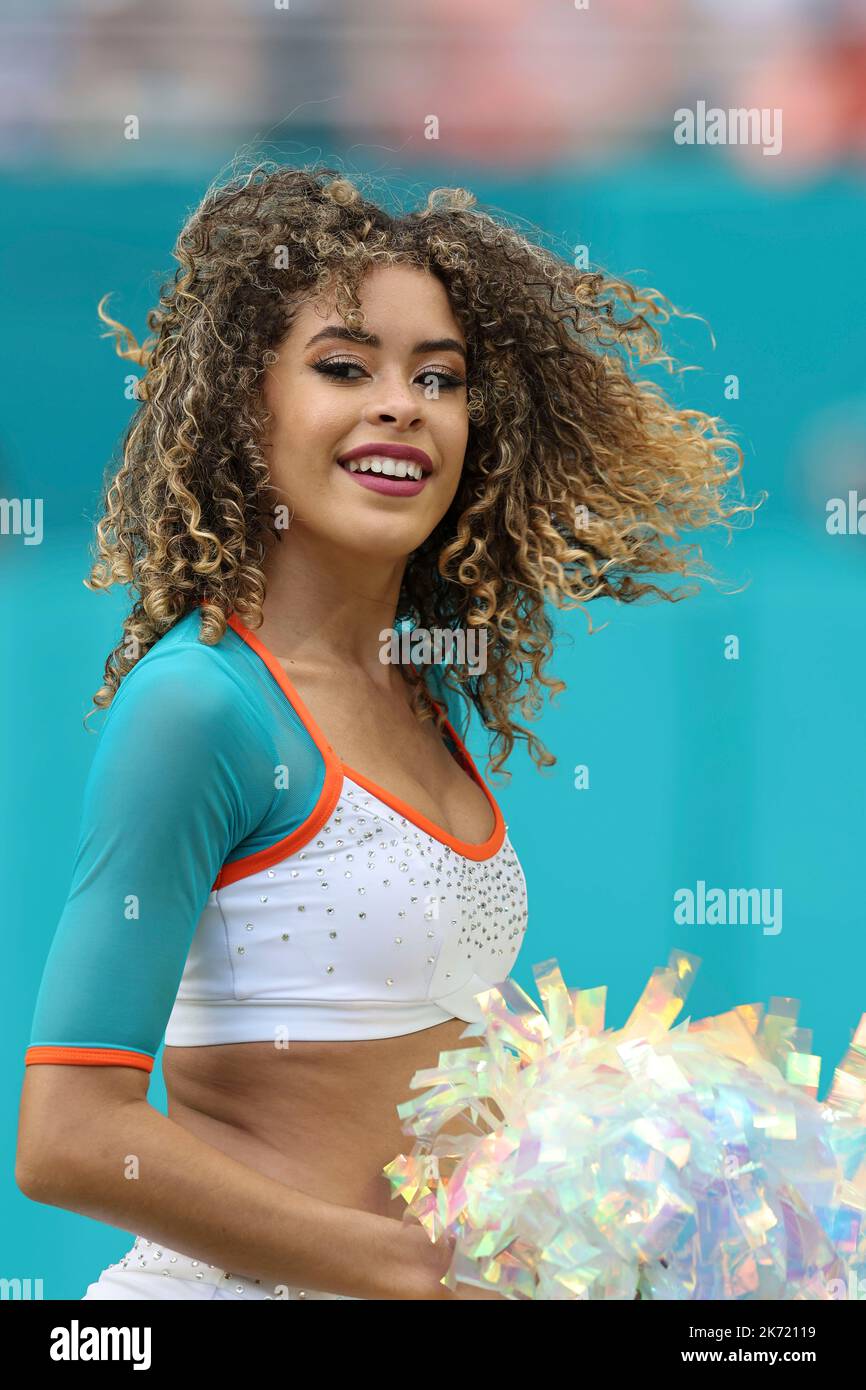 Sunday, October 16, 2022; Miami Gardens, FL USA;  One of the beautiful Miami Dolphins cheerleaders during an NFL gam against the Minnesota Vikingse at Stock Photo