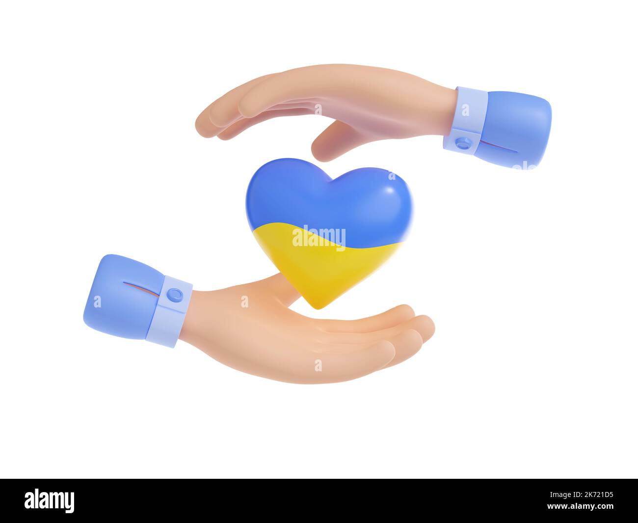 3D render of two hands covering Ukraine heart isolated on white