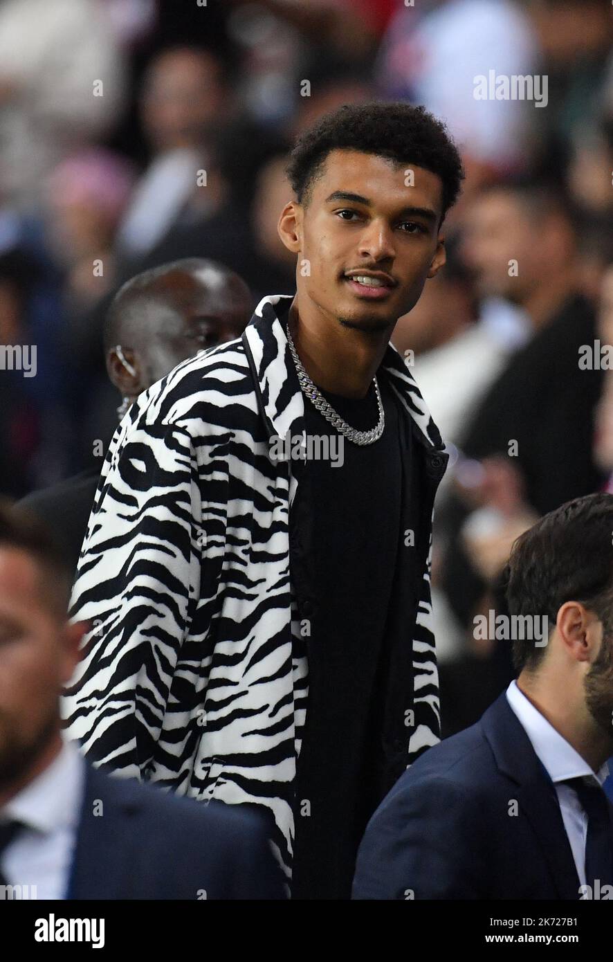 French basketball player Victor Wembanyama attending the Ligue 1 match