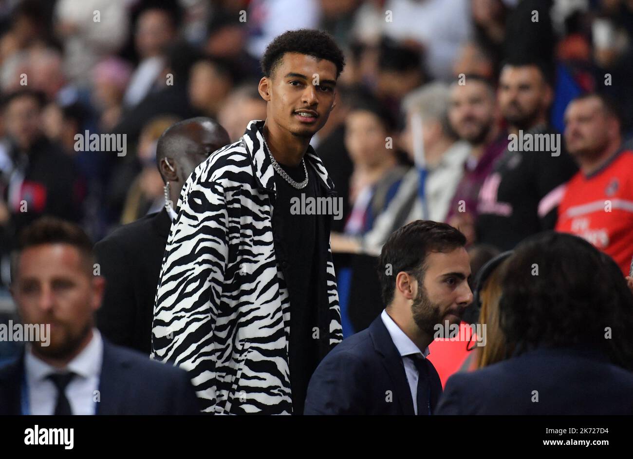 French basketball player Victor Wembanyama attending the Ligue 1 match  Paris Saint-Germain (PSG) v Olympique de Marseille (OM) at Parc des Princes  stadium on October 16, 2022 in Paris, France. Photo by