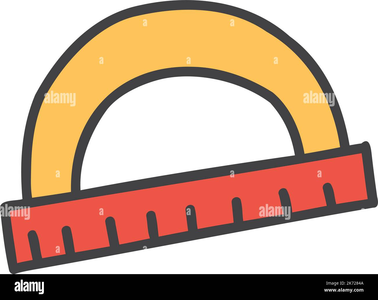 Half circle protractor - tool for elementary mathematics education,  geometrical drawing and architecture - isolated vector illustration on  white background. Stock Vector