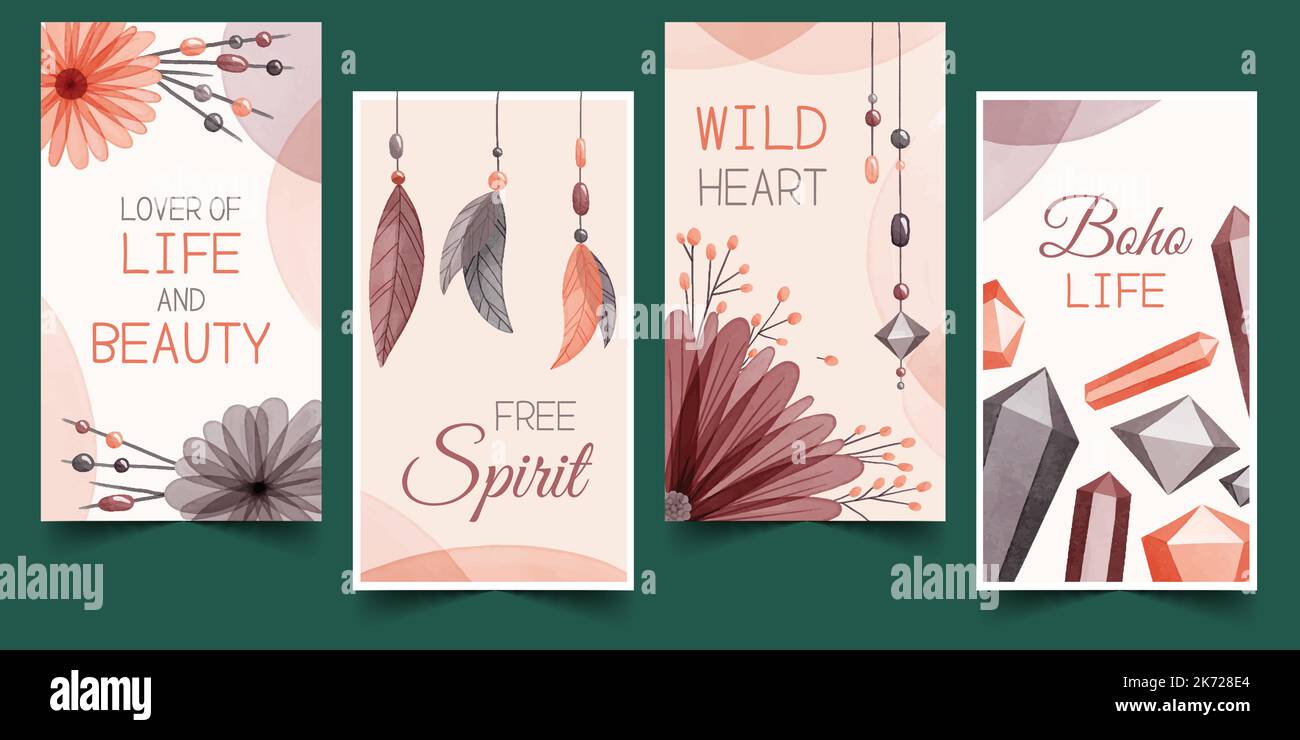 watercolor boho covers set collection vector design illustration Stock Vector