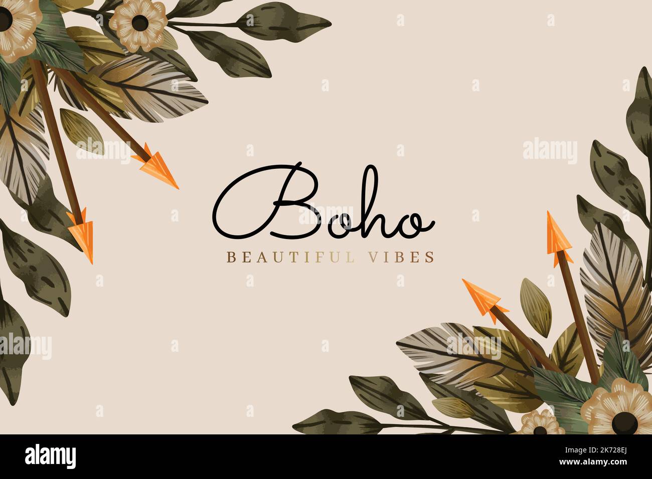 watercolor boho background with flowers leaves vector design ...