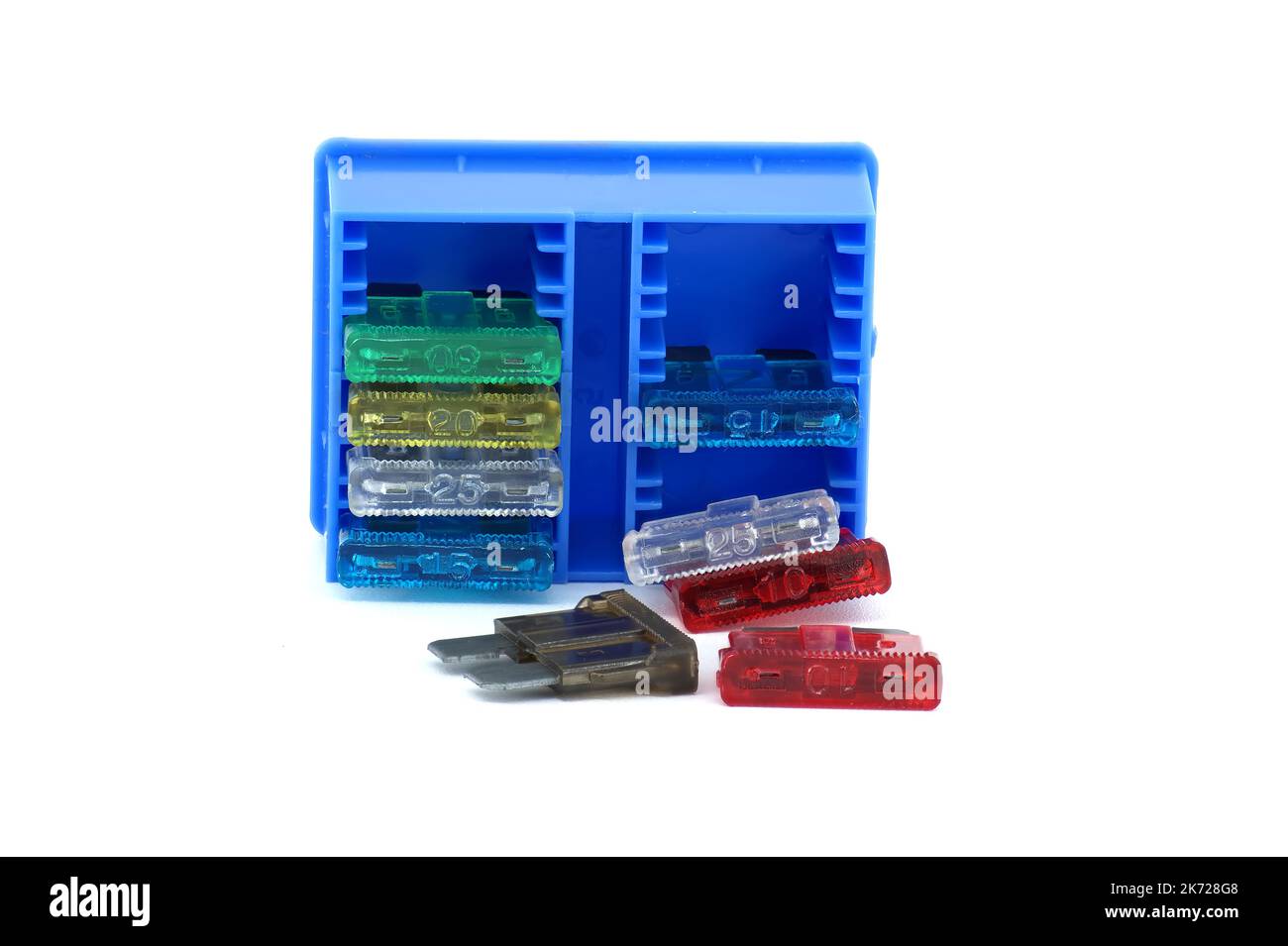 Automotive fuses with open circuit used to protect the wiring and electrical equipment for