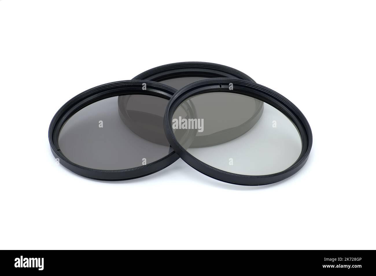 Set of screwon photographic neutral density ND filters to reduce amount of light isolated on a