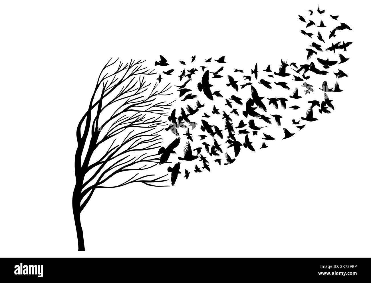 Tree silhouette with birds flying. Vector illustration Stock Vector Image & Art Alamy