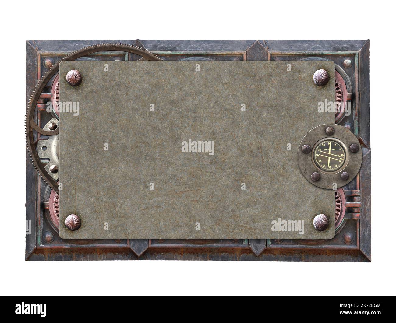 Metallic rectangular frame with vintage metal details and retro rivets ...