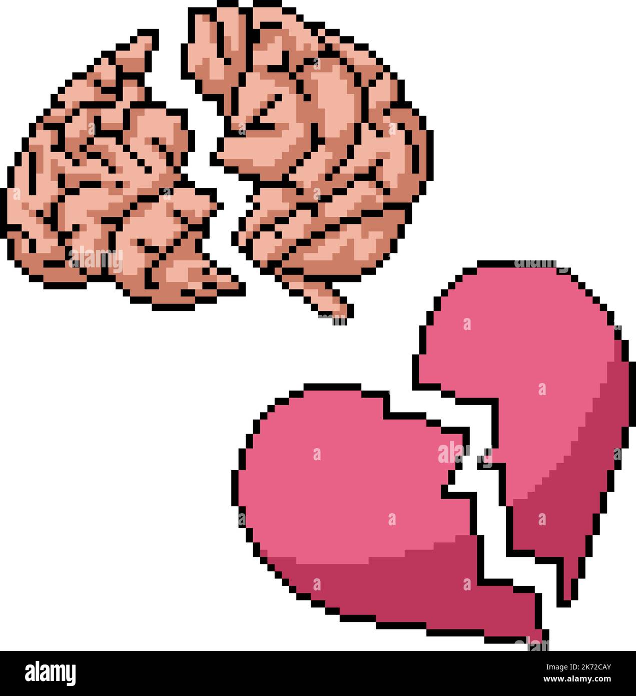 pixel art of brain heart broken Stock Vector Image & Art - Alamy
