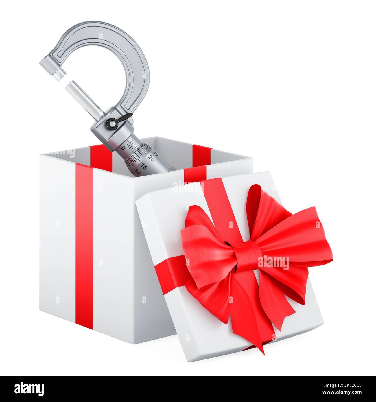 Micrometer inside gift box, gift concept. 3D rendering isolated on