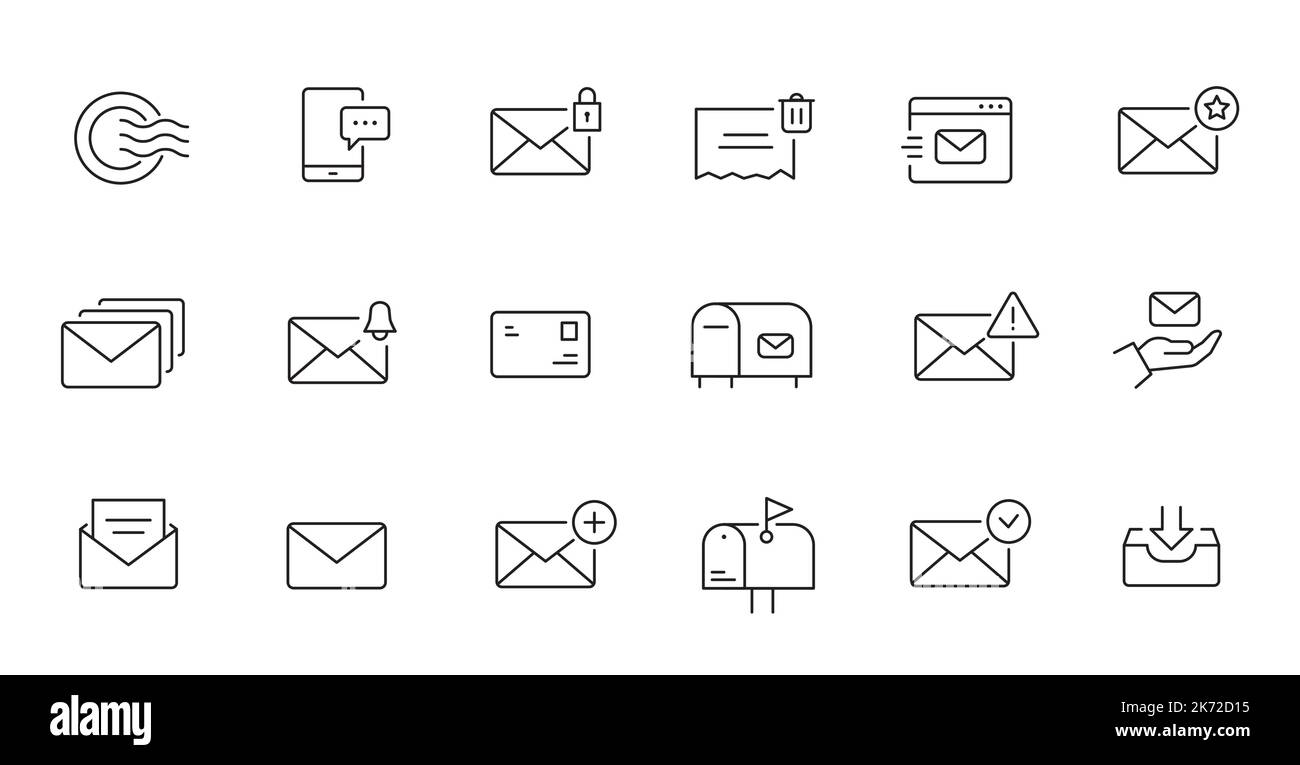 Mailbox line icon set. Letter send, email contact, spam, address book