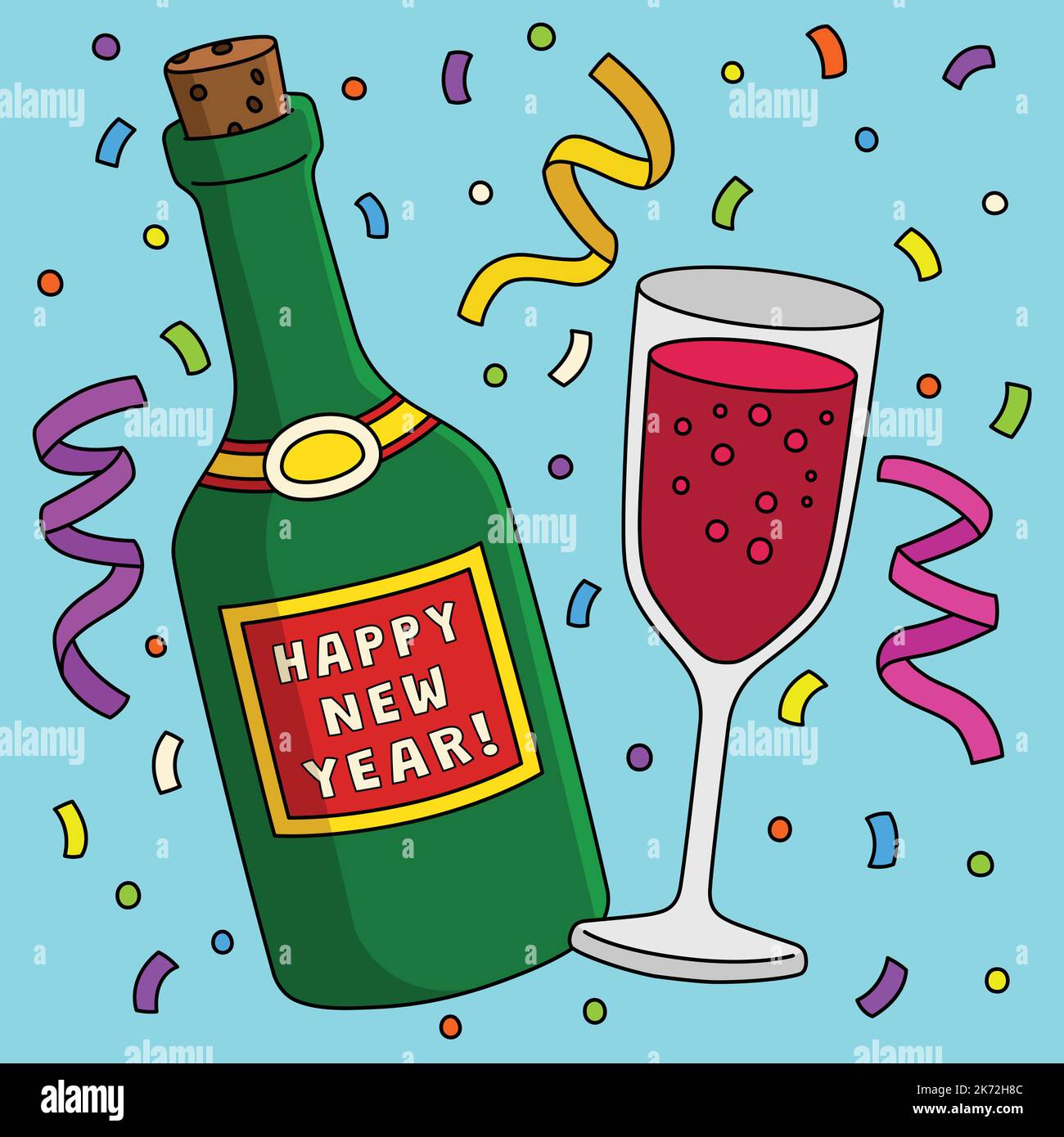 Happy New Year Wine Colored Cartoon Illustration Stock Vector Image