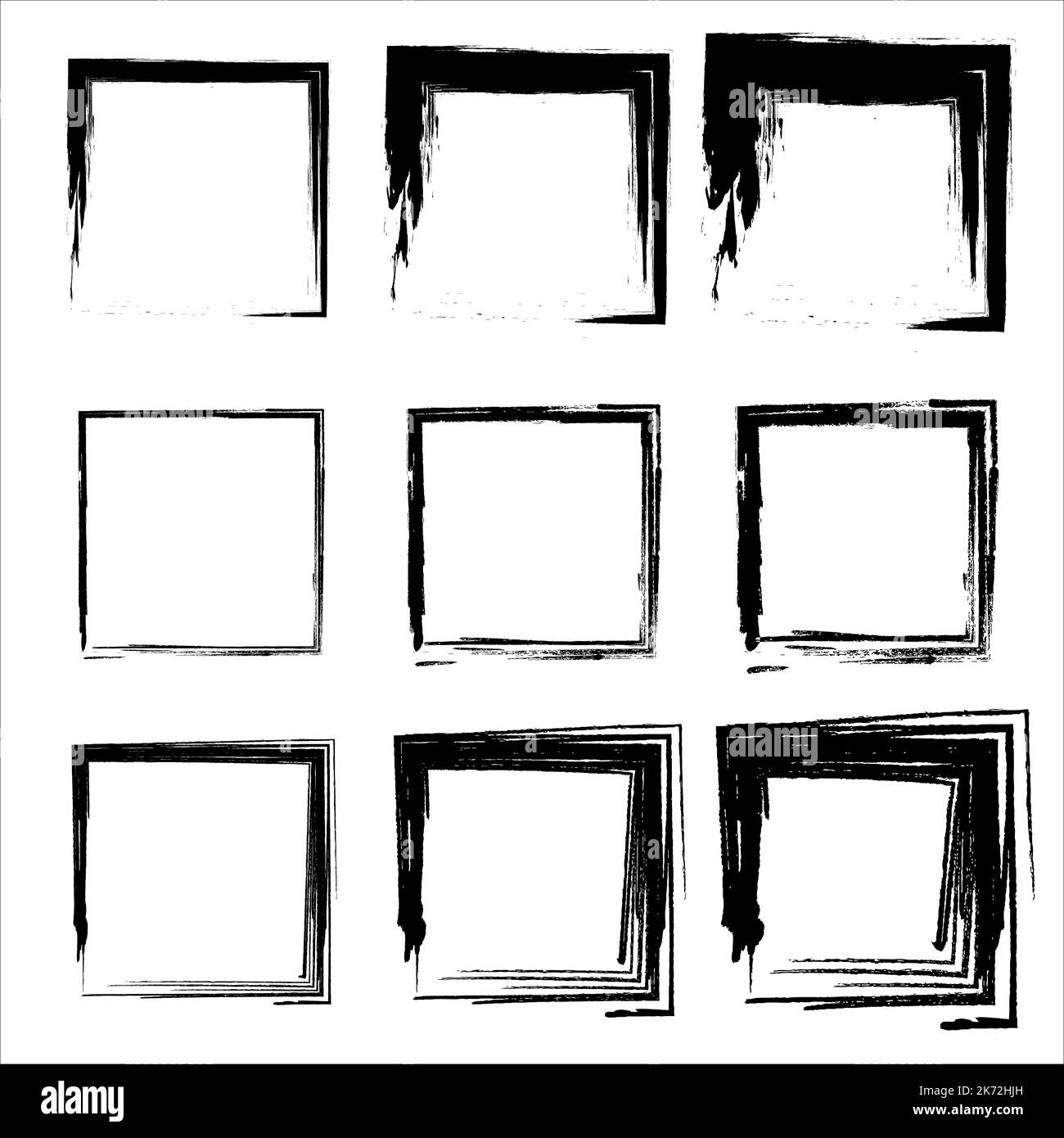 Collection of square black hand drawn grunge frames. Handdrawn square ...