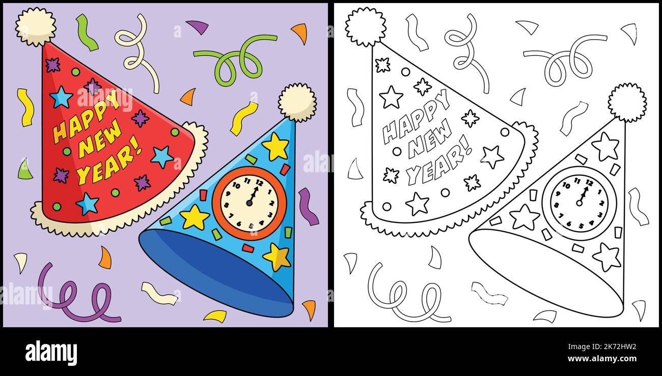 New Years Eve Party Hat Coloring Page Illustration Stock Vector Image ...