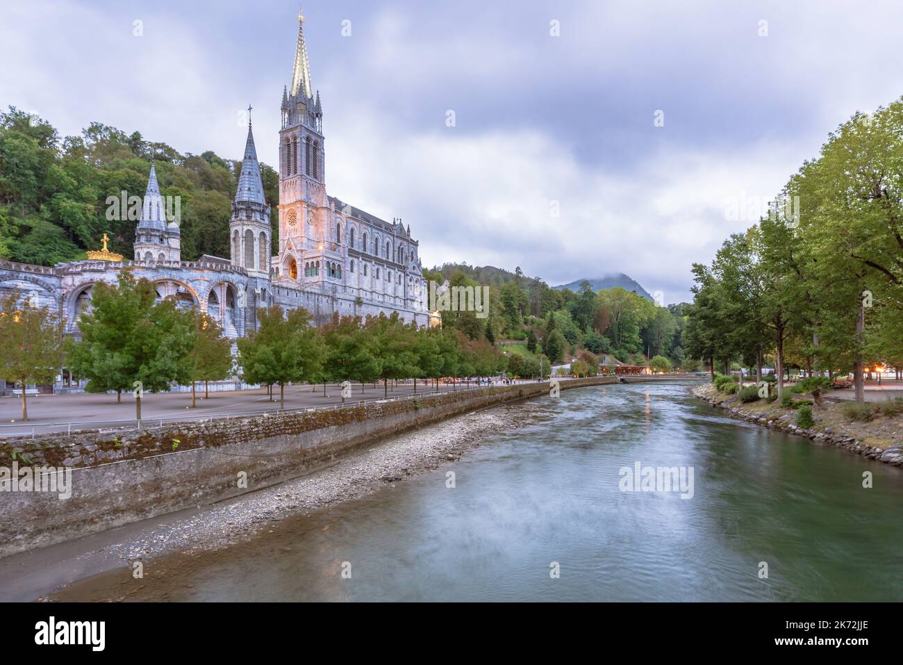 Lourdes, France. September 2, 2022. Scenic view of the Sanctuary with the river Stock Photo