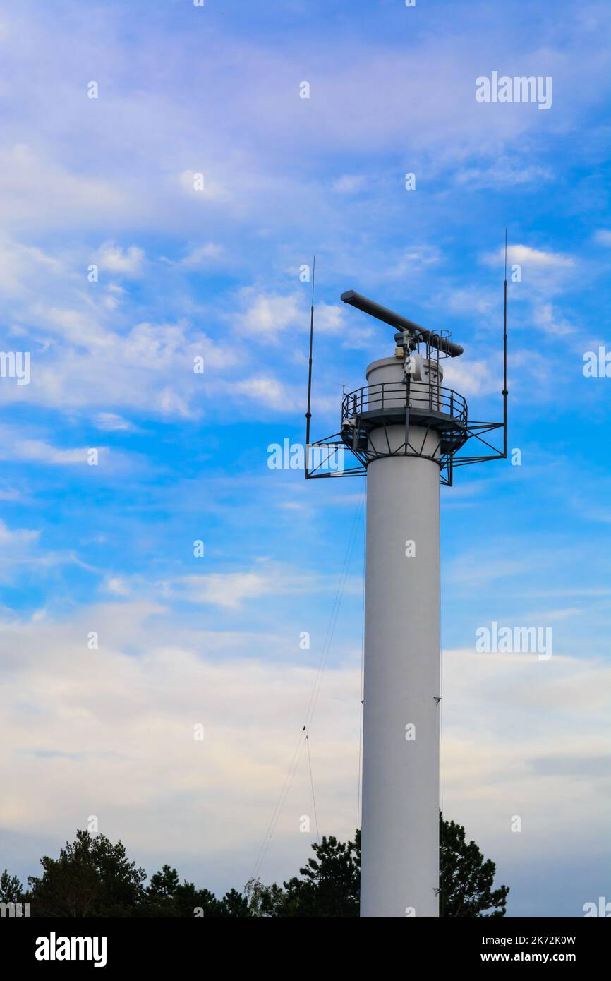 COASTAL SURVEILLANCE radar system. The Marine radar on tower Stock