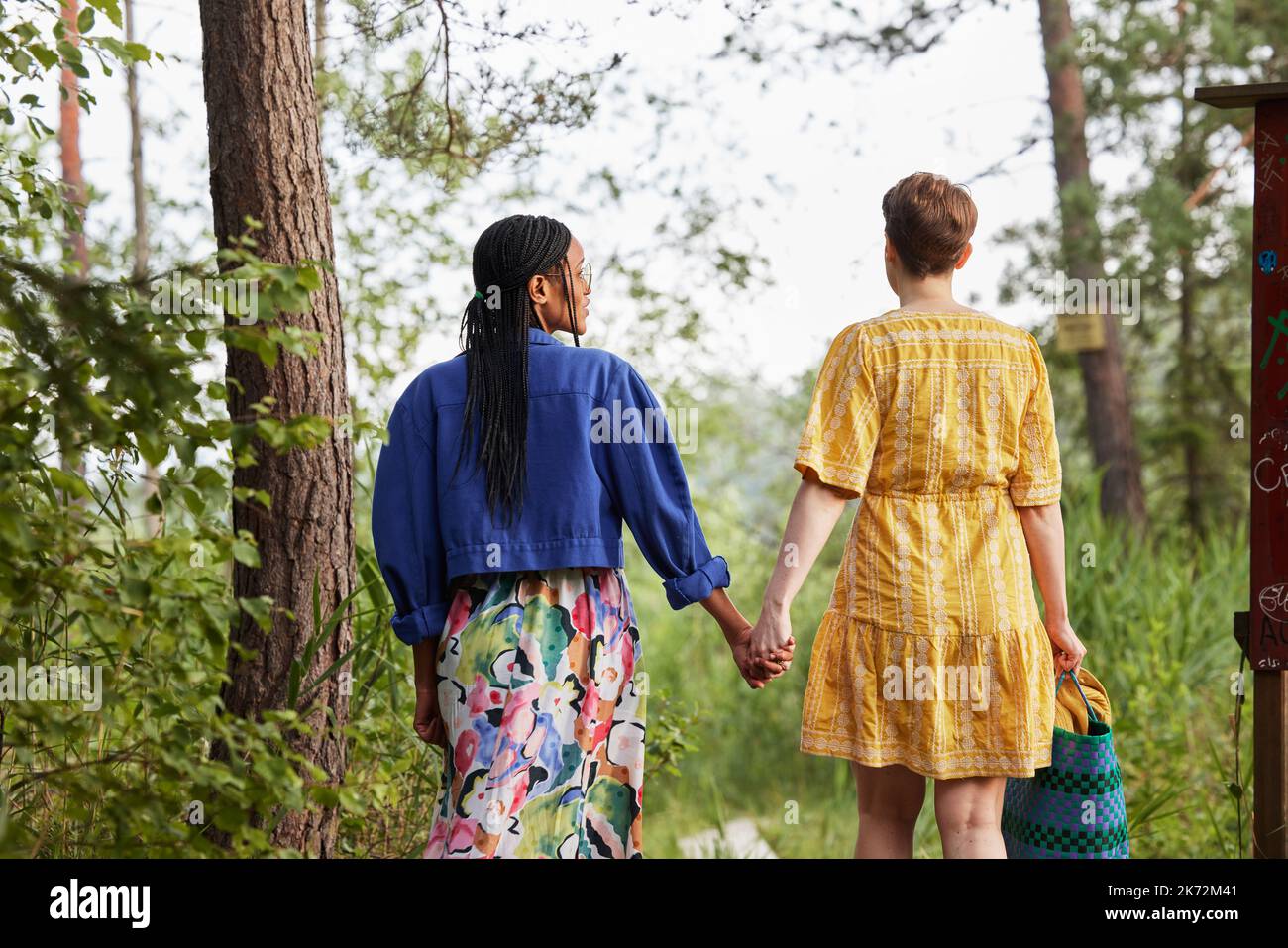 Female couple holding hands in forest Stock Photo - Alamy