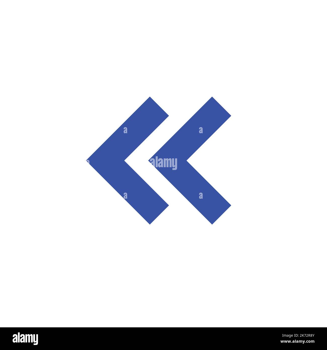 double arrow icon pointing to left on white isolated background. Stock Vector