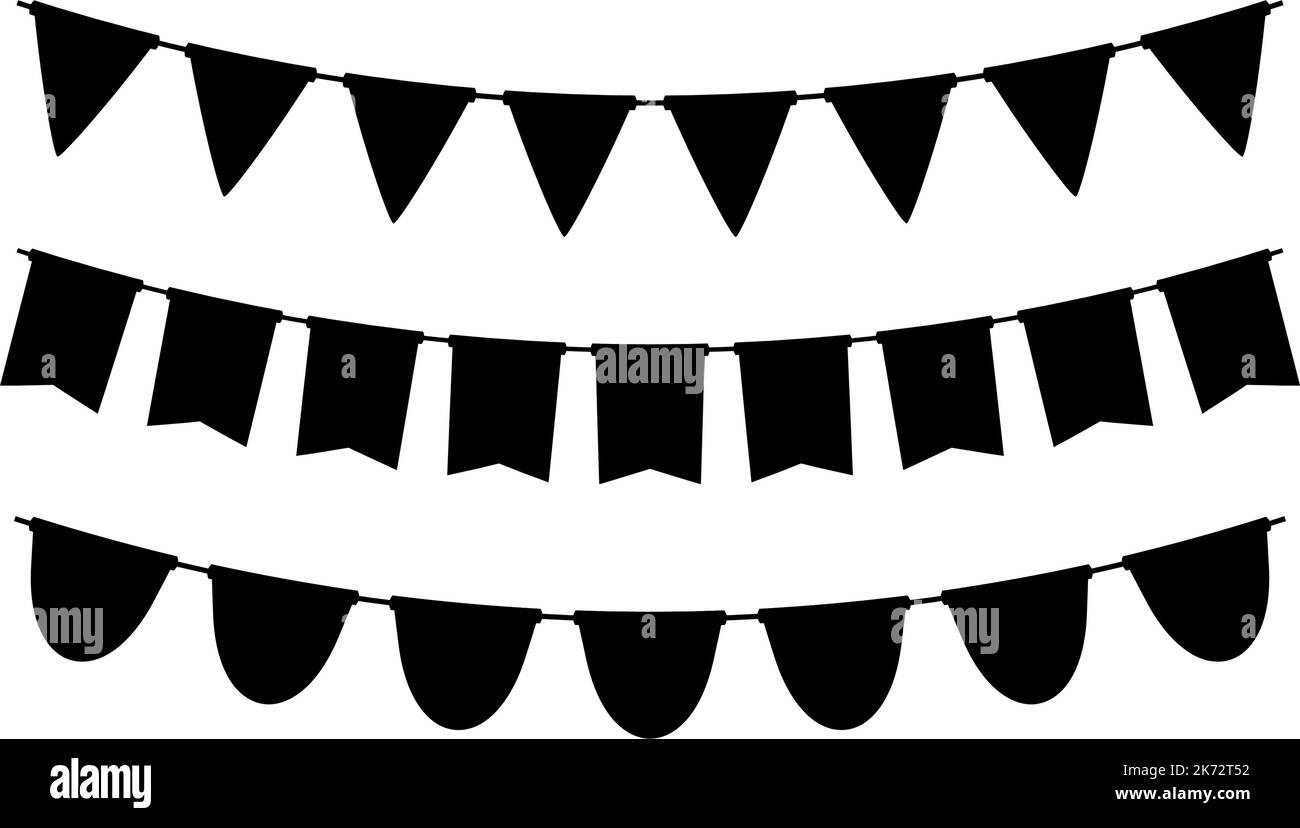 Black bunting silhouette set. Holiday flag garland collection. Black pennants chains. Flags decoration for party and celebration. Vector Stock Vector